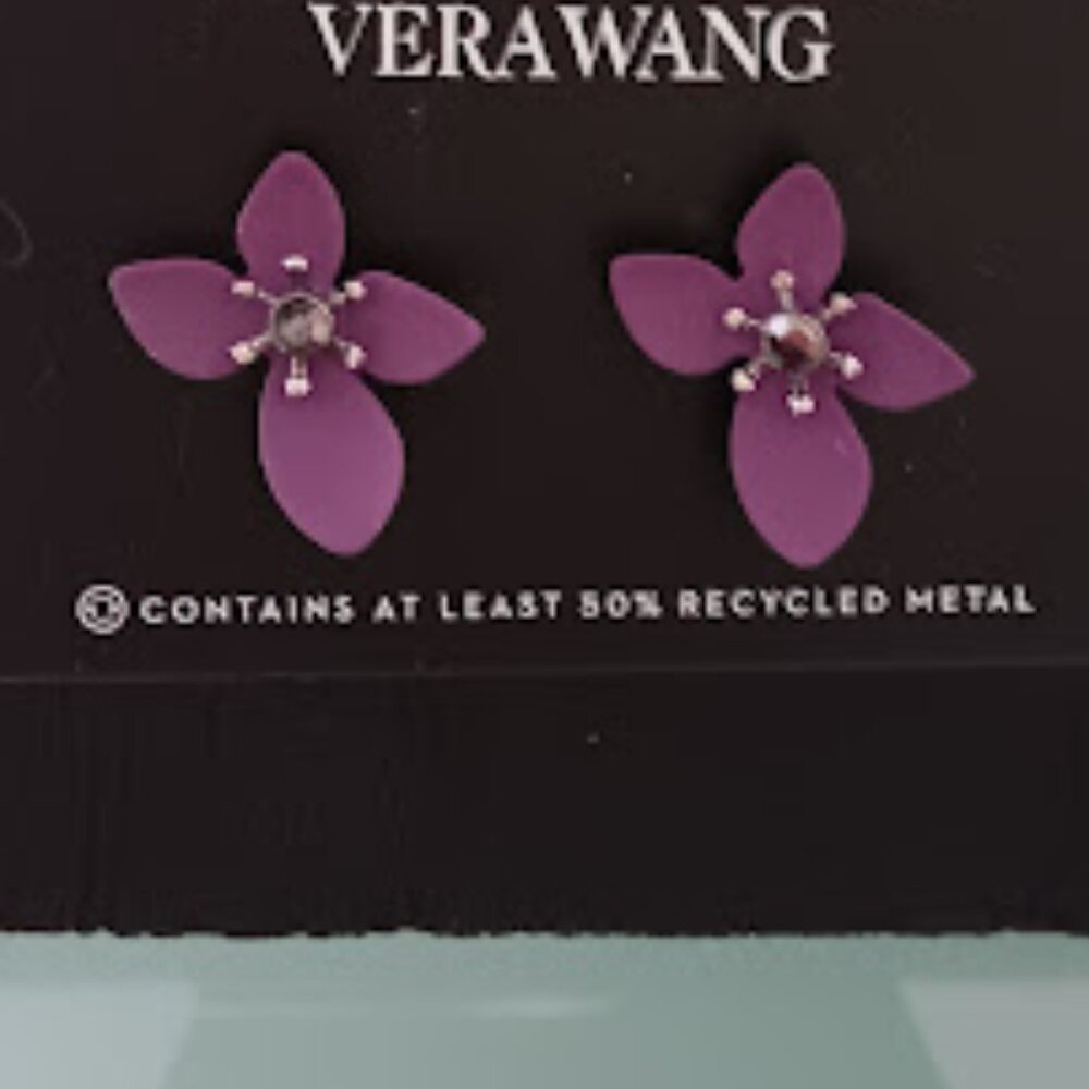 VERA WANG Rocker Chic Gunmetal/Hematite Stone Small Purple Flower Stud Earrings - Picture 3 of 3